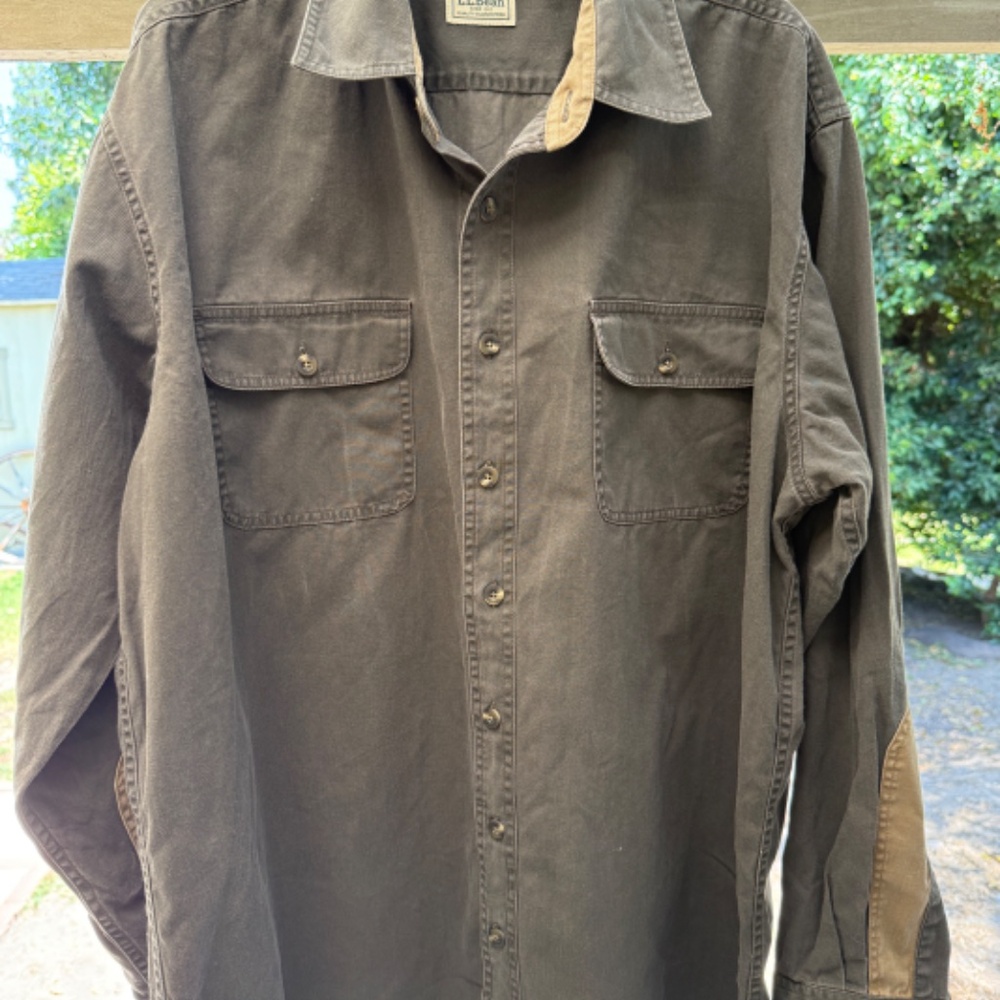 L.L. Bean Men’s XL-Tall Canvas Cotton Long Sleeve Shirt Olive Tan Outdoorsman